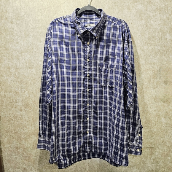 Burberry London Navy Blue Plaid Check Button Down Shirt XXL - Picture 2 of 7